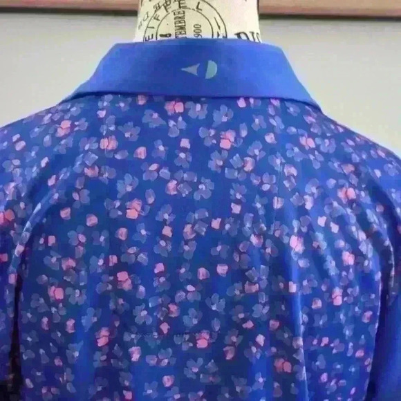 GRAND SLAM | Women's Blue/Pink Floral Short Sleeve V-Neck Golf Polo - Picture 7 of 7